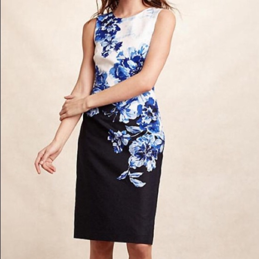 Maeve Vanda Pencil Dress Sz 6 Blue & White Floral - Picture 1 of 8